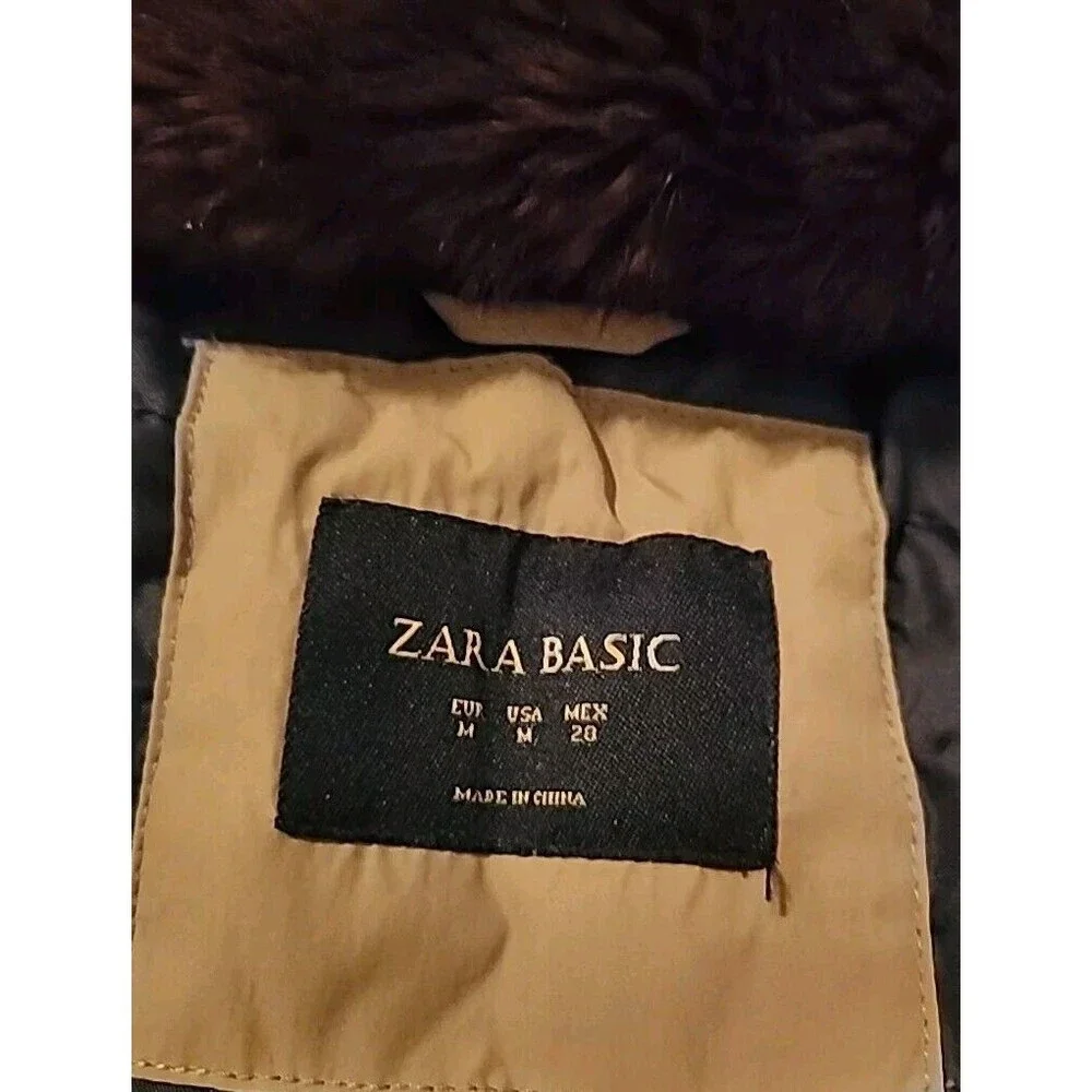 Zara Hooded Puffer Parka Jacket Womens Med With Toggles Olive Army Green - Picture 4 of 12